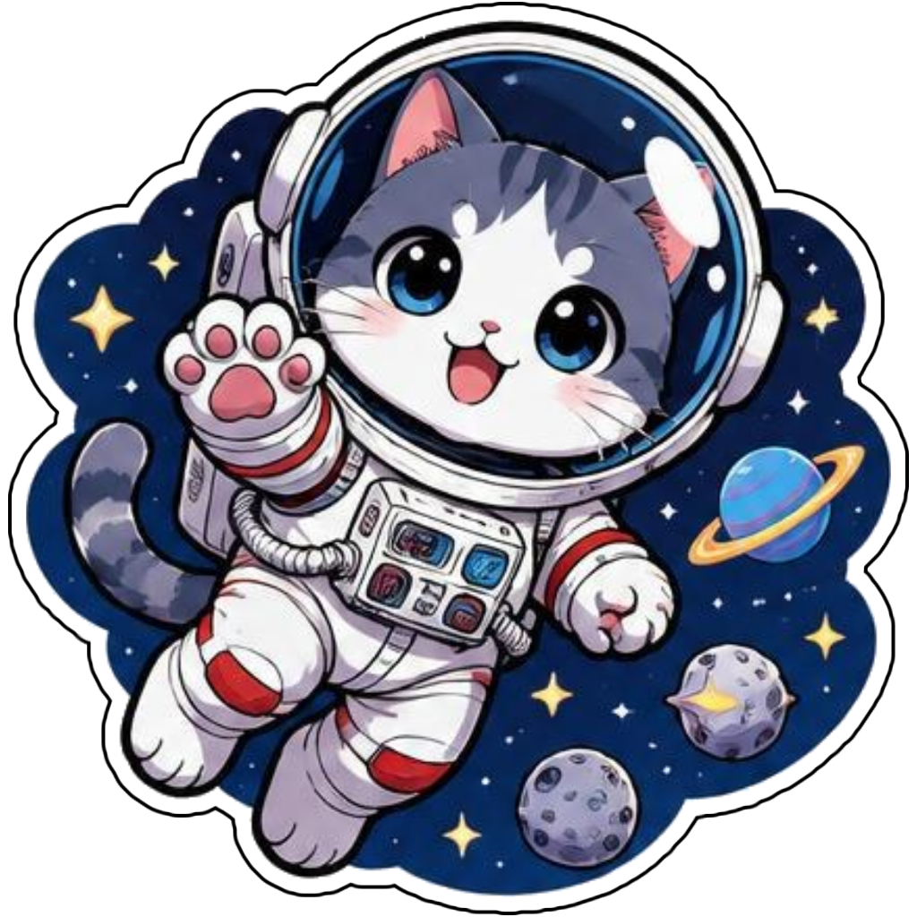 A chibi cat astronaut floating in space