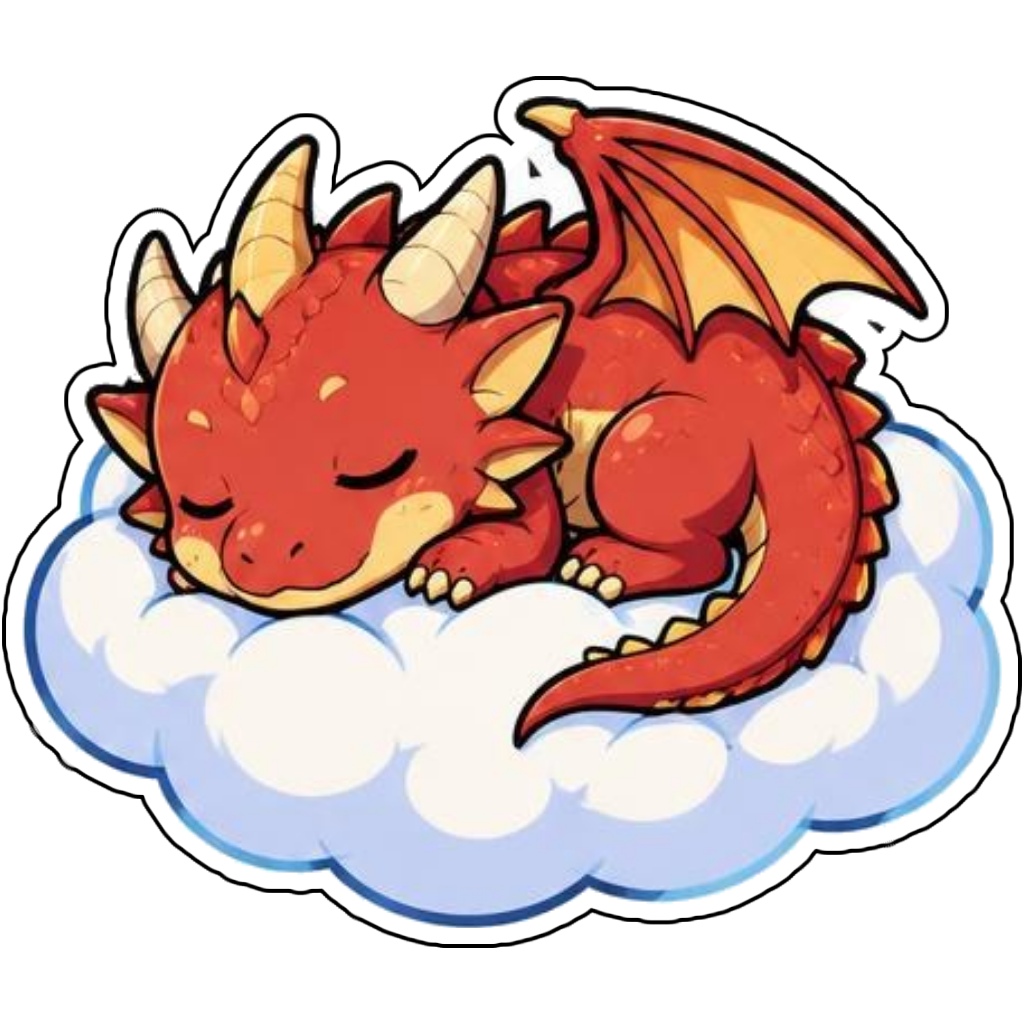 A tiny dragon napping on a cloud