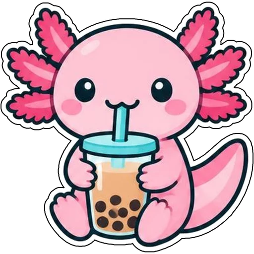 An axolotl sipping boba tea