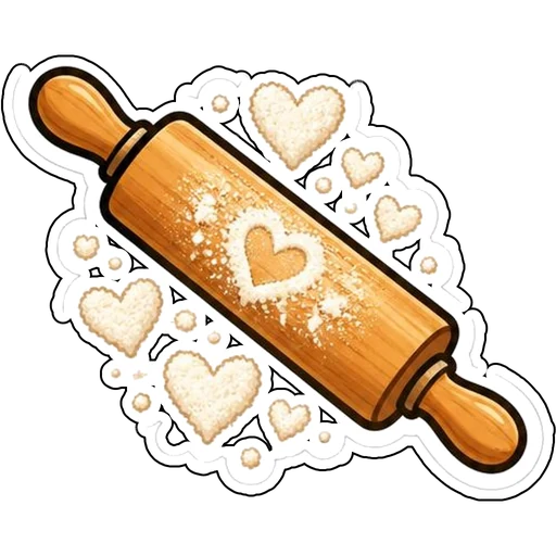 A rolling pin dusted with flour hearts