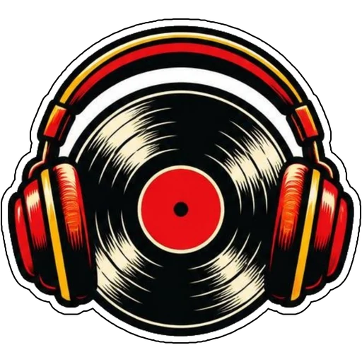 Headphones hugging a vinyl record