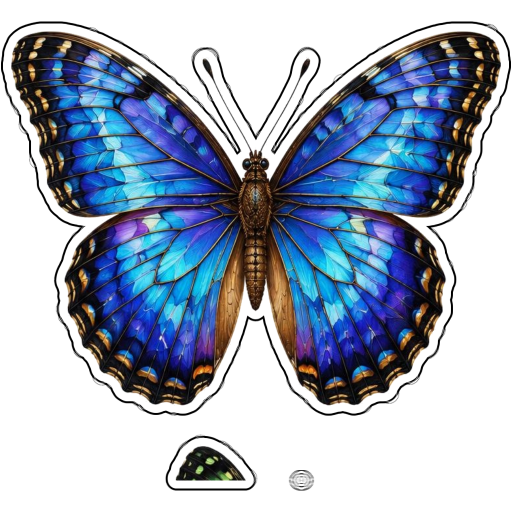 A blue morpho with jewel-toned open wings