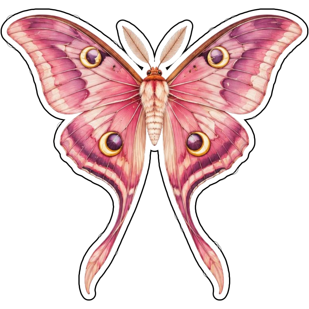 A pink butterfly with crescent accents