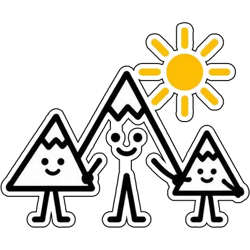 Smiling stick-figure mountains with a sun