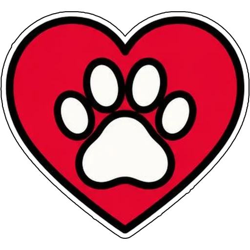 A paw print inside a red heart