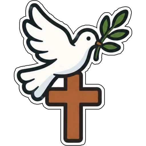 A dove carrying an olive branch over a cross