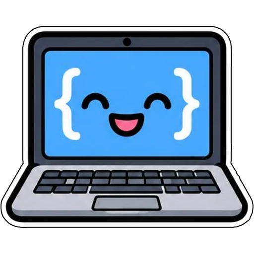 A happy laptop showing curly braces