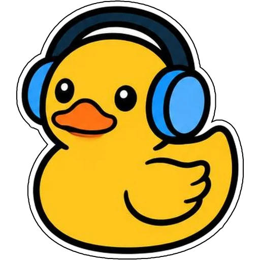 A rubber duck wearing headphones