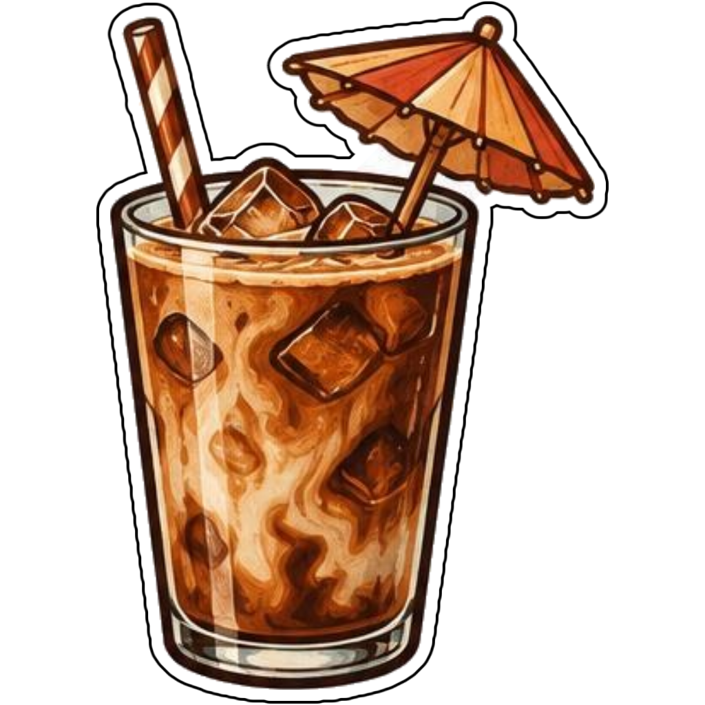 An iced coffee with a tiny umbrella