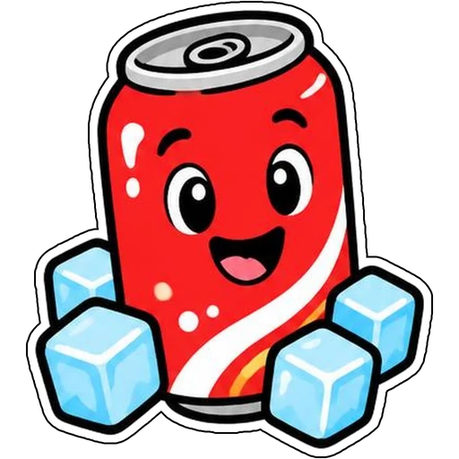 A smiling soda can in ice cubes