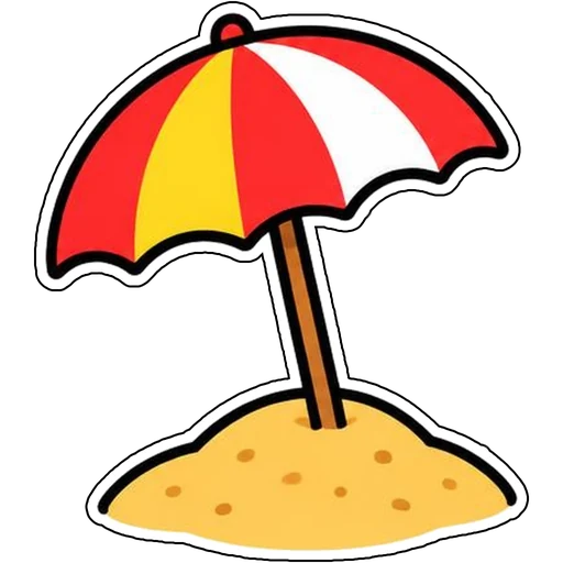 A striped beach umbrella in sand