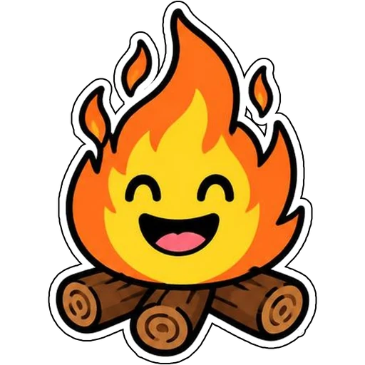 A grinning campfire on logs