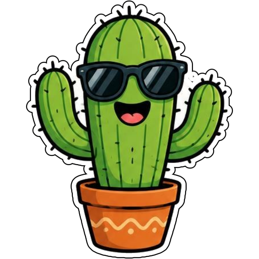 A happy cactus wearing sunglasses