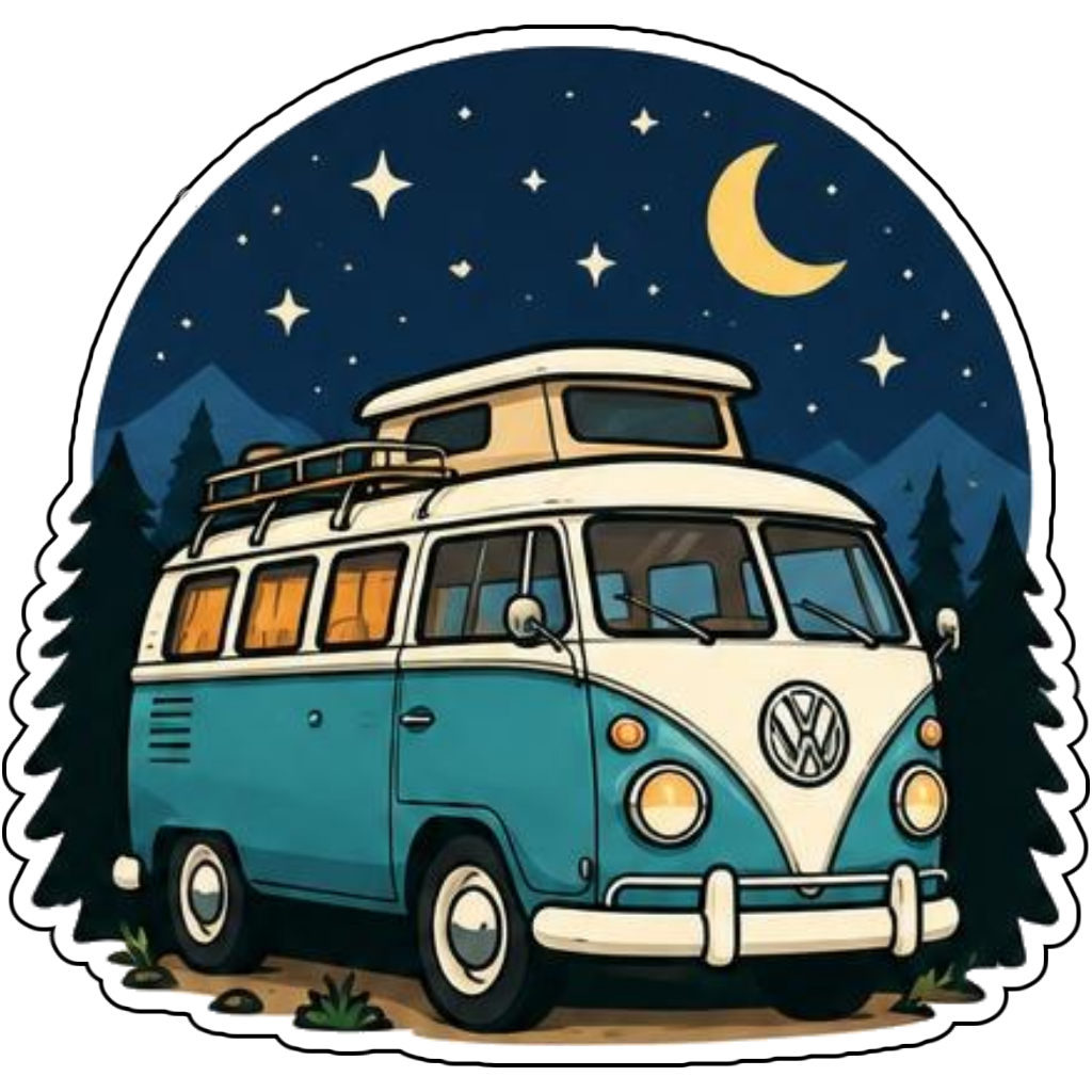 A vintage camper van under the stars