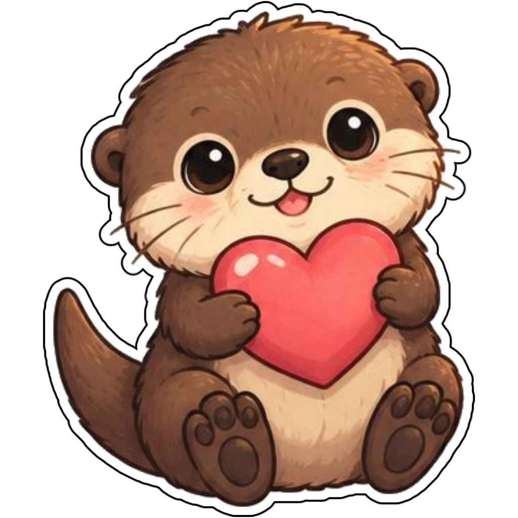 A baby otter holding a heart