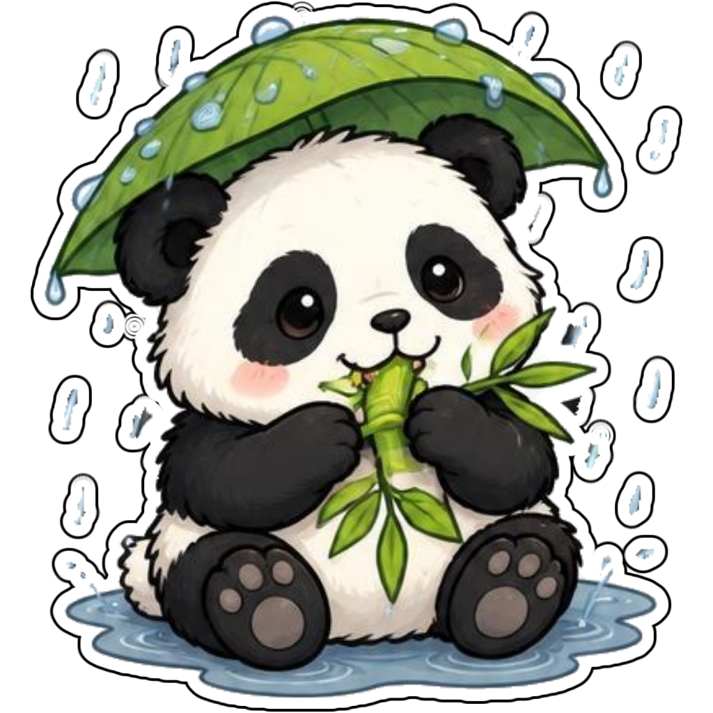 A panda eating bamboo in the rain