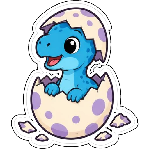 A blue baby dinosaur hatching from a spotted egg