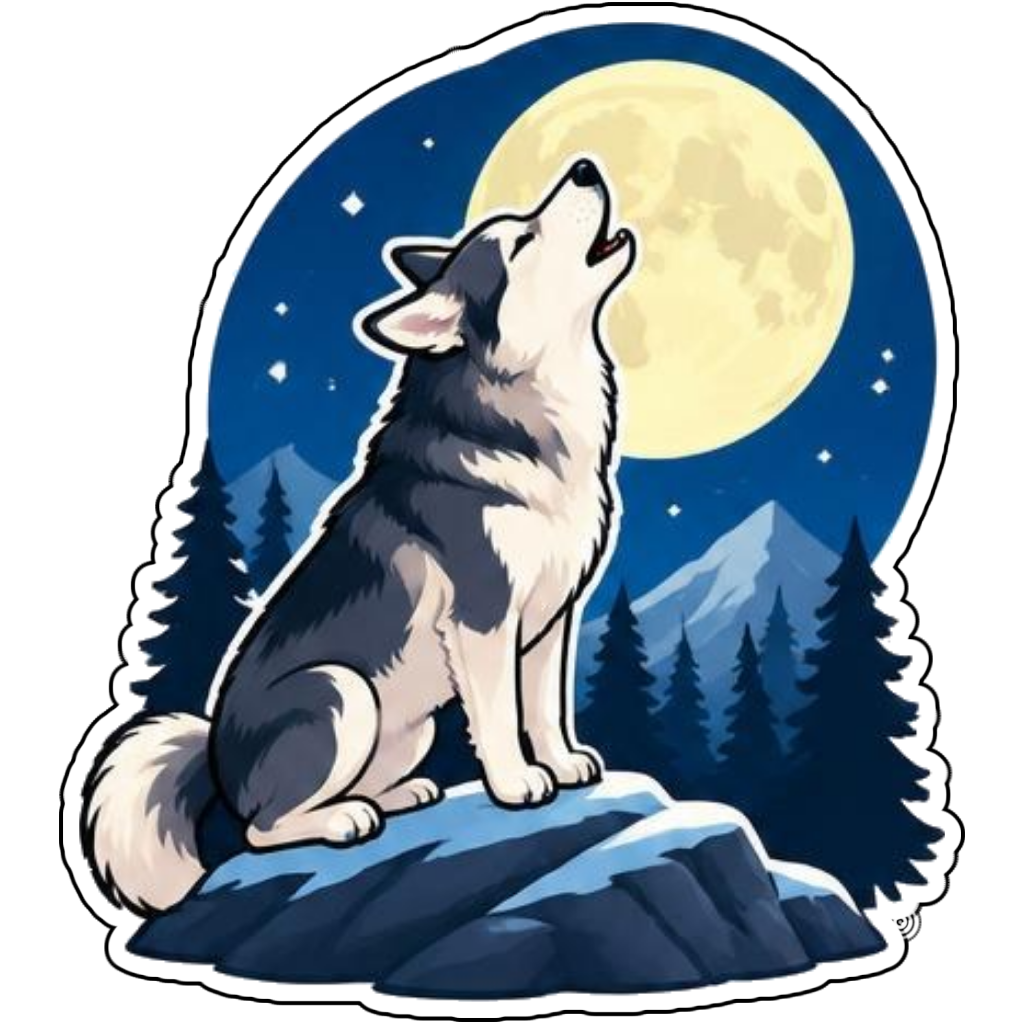 A husky howling at the moon