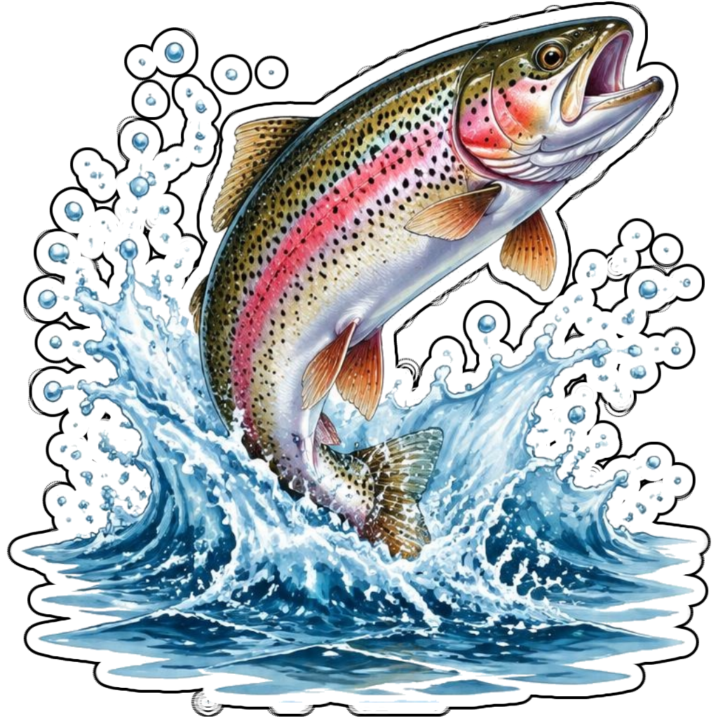 A rainbow trout leaping through a splash