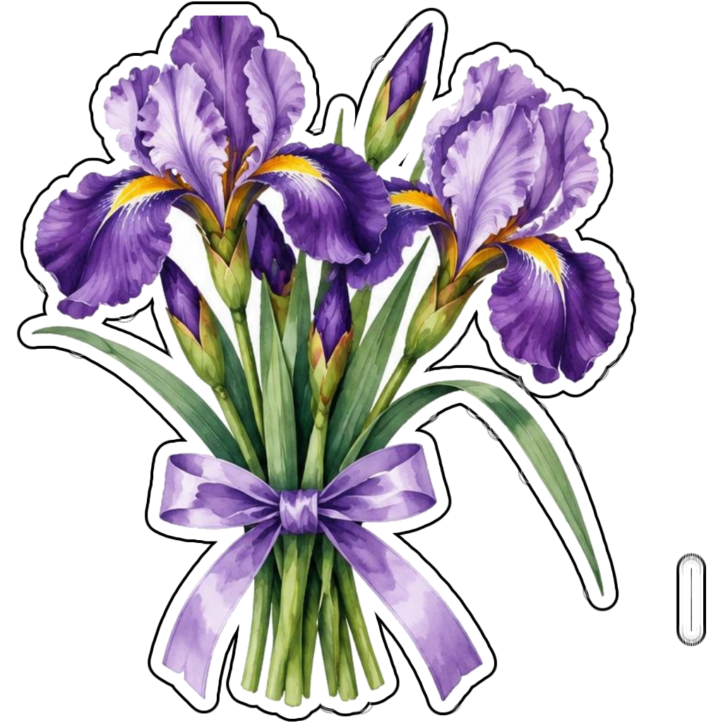 Purple iris stems with a lavender ribbon