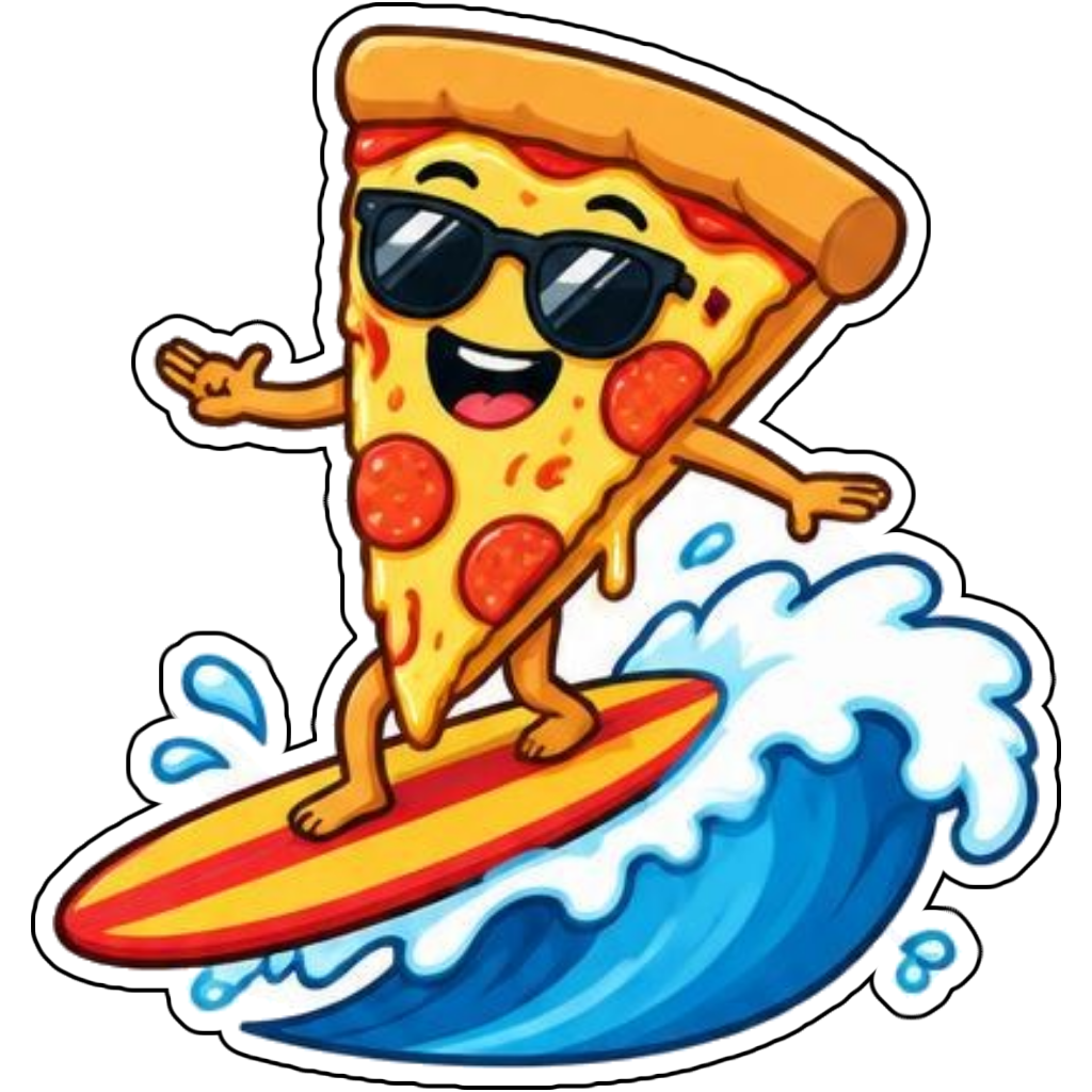 A pizza slice surfing on cheese