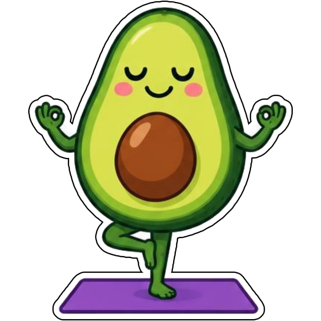A happy avocado doing yoga
