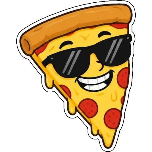 A grinning slice of pizza wearing sunglasses