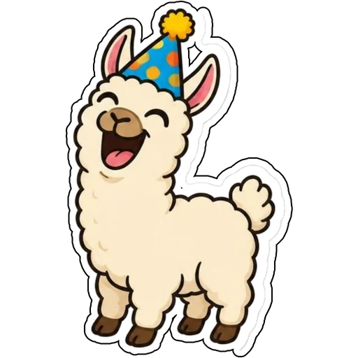 A laughing llama with a party hat