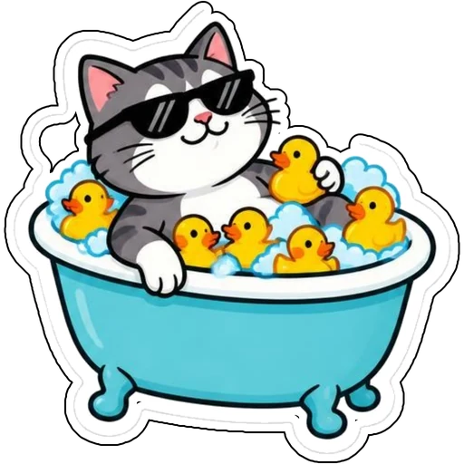 A smug cat in a bathtub of rubber ducks
