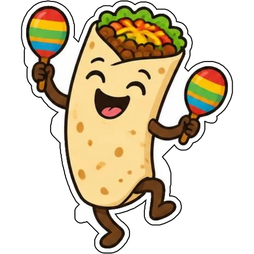 A dancing burrito with maracas
