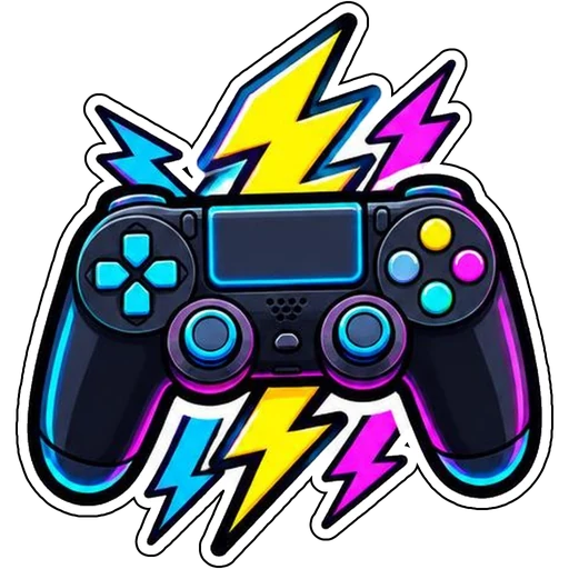 A controller surrounded by neon lightning