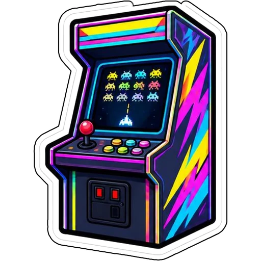 A retro arcade cabinet with space invaders