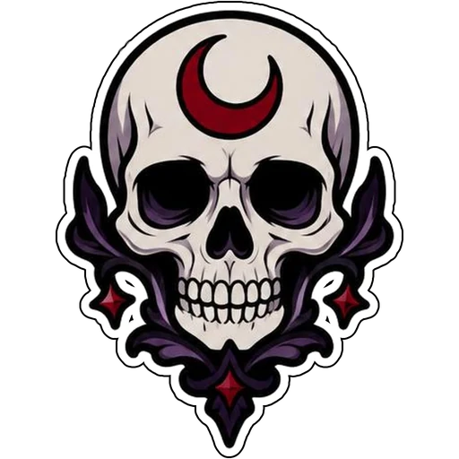 A skull with a red crescent moon