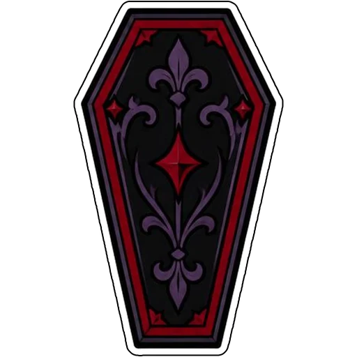 An ornate coffin with red trim
