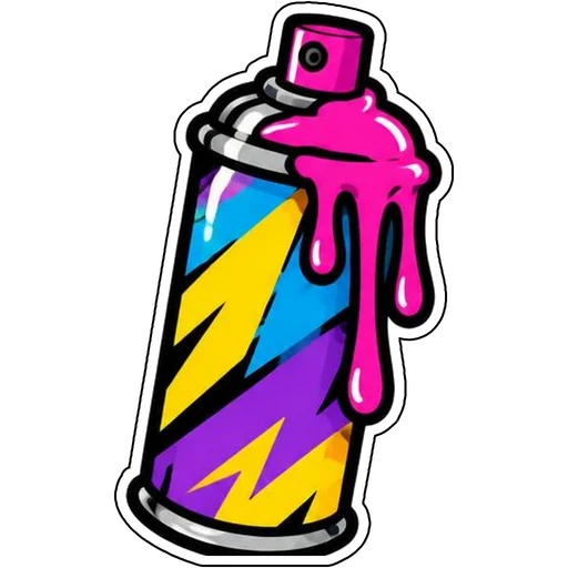 A spray can with a pink paint drip