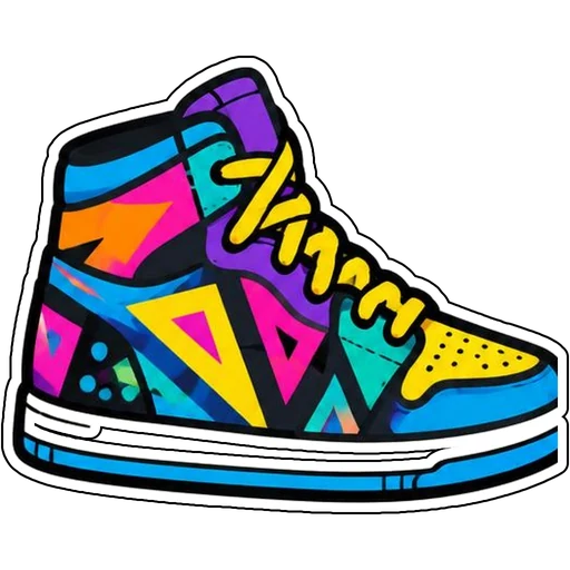 A high-top sneaker with a bold pattern