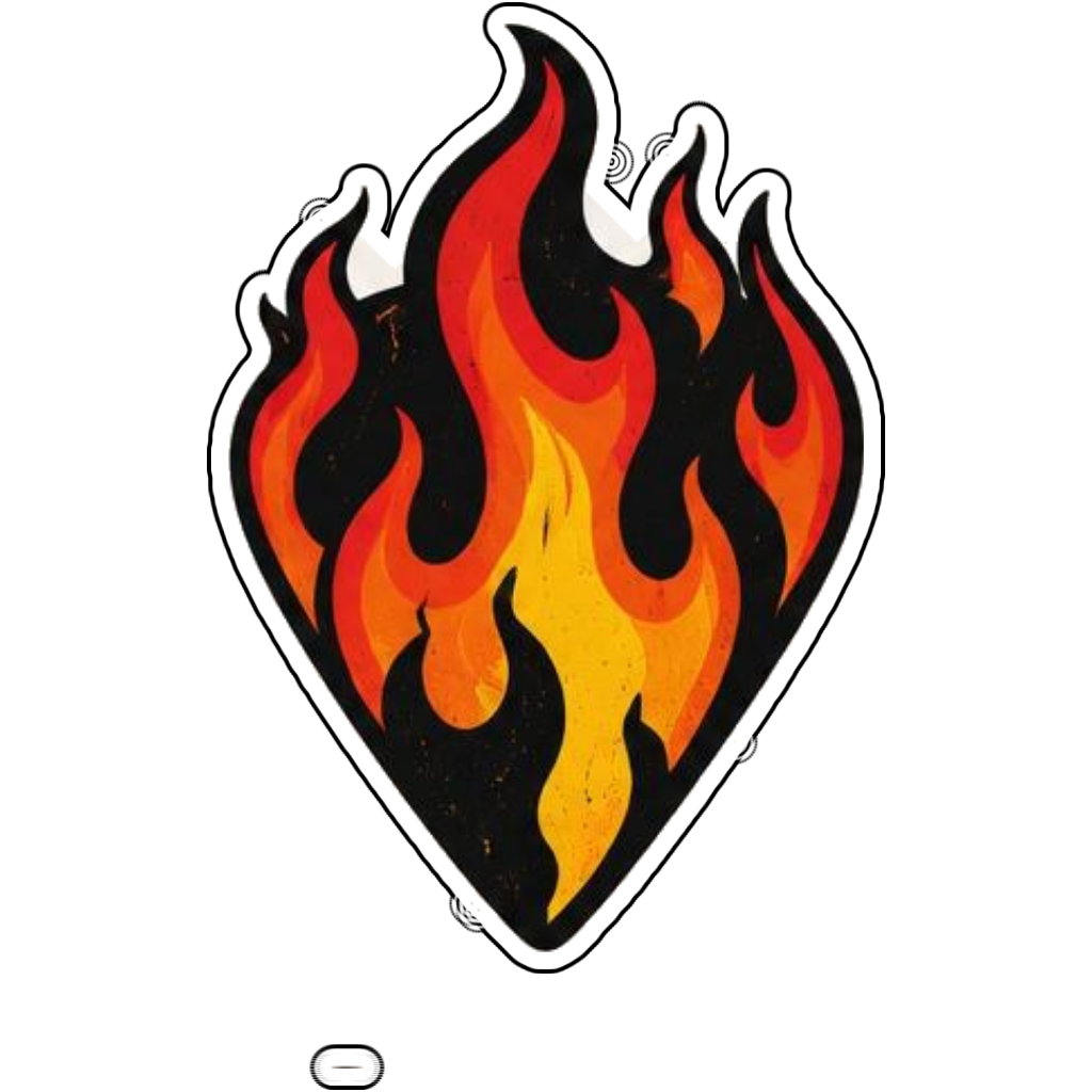 A guitar pick shaped like a flame