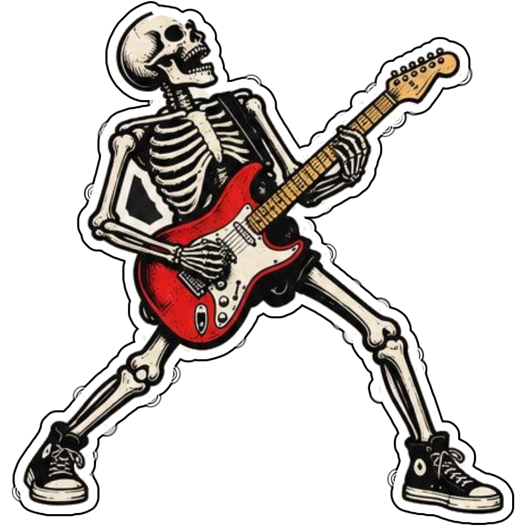 A skeleton playing a banjo