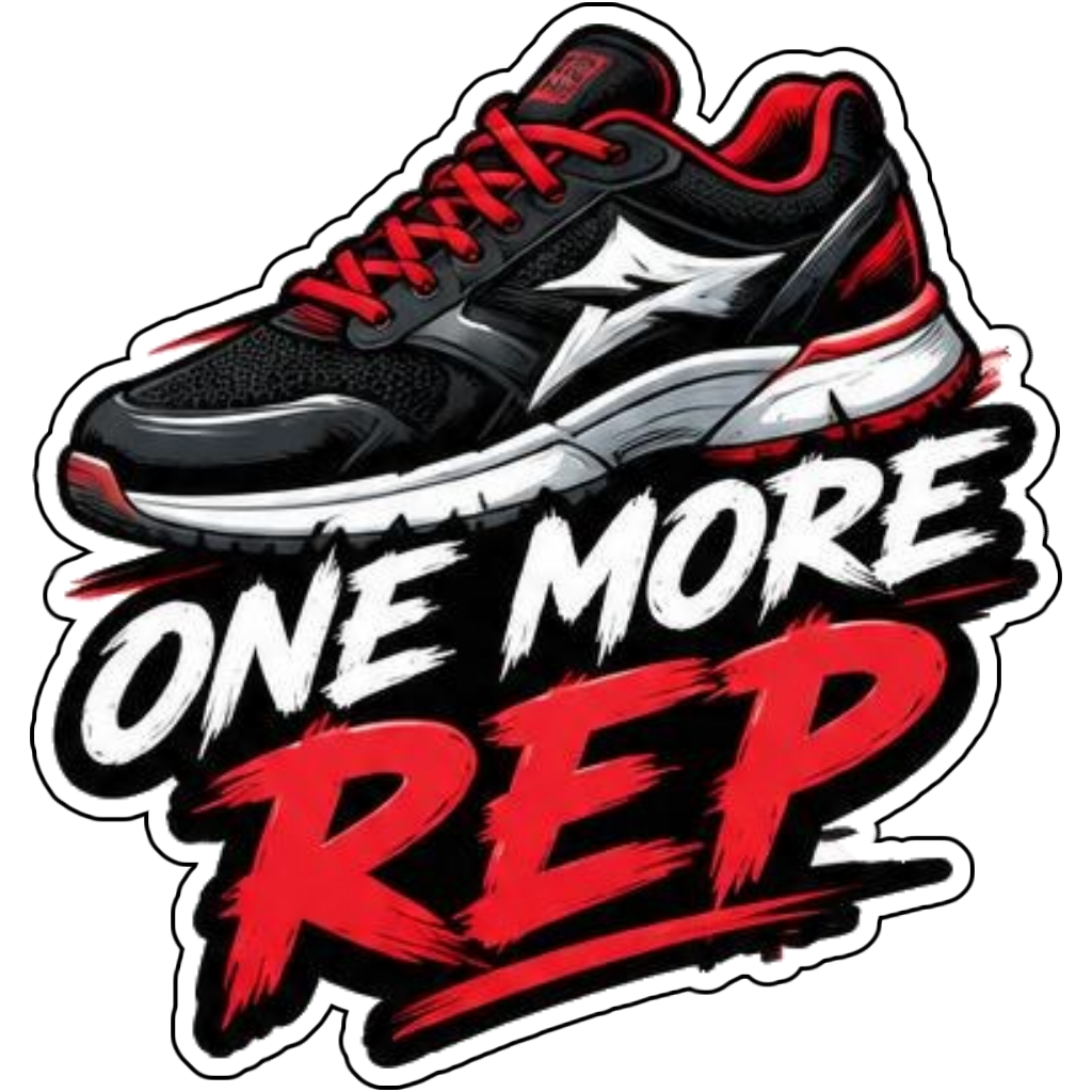 A sneaker saying ONE MORE REP