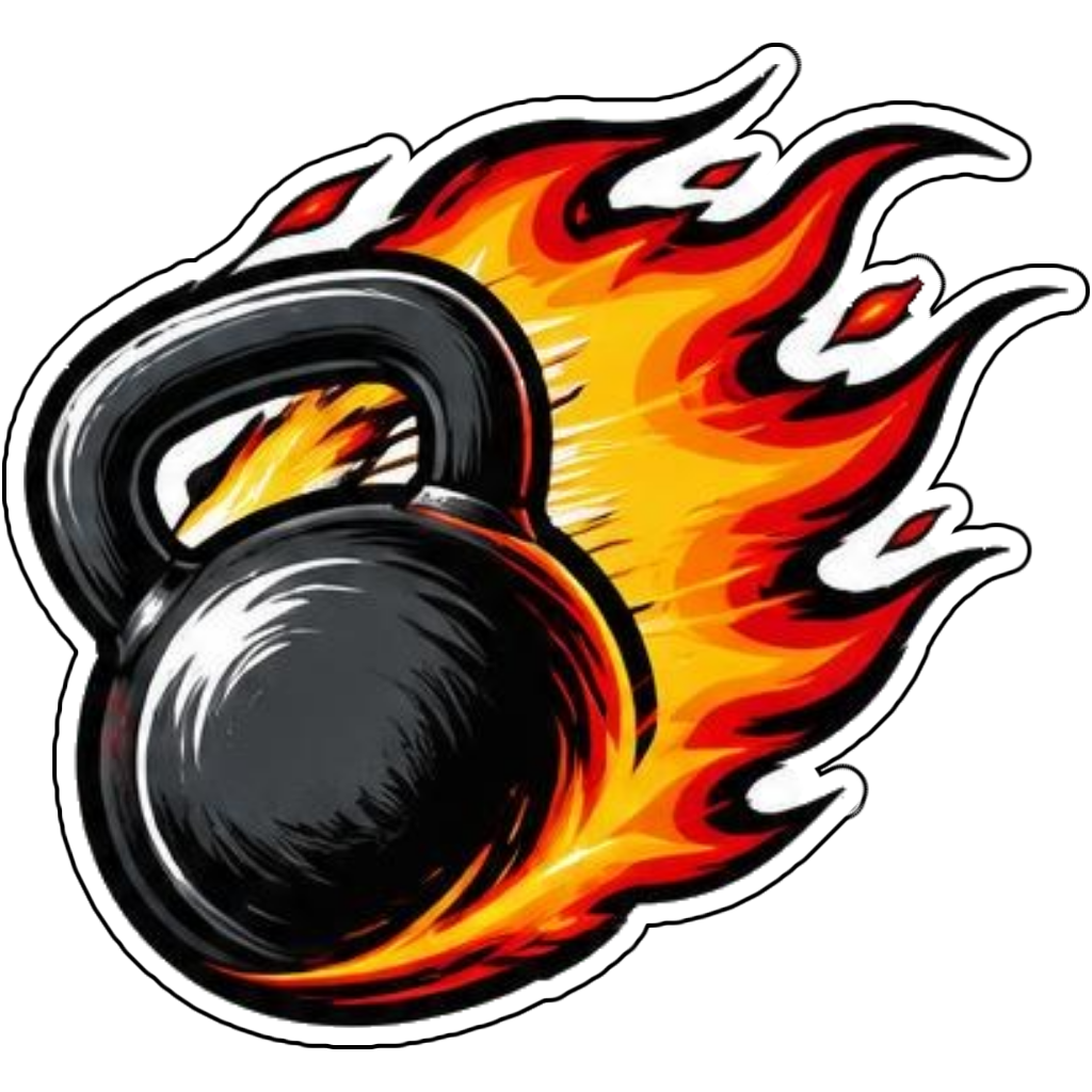 A kettlebell with a fire trail