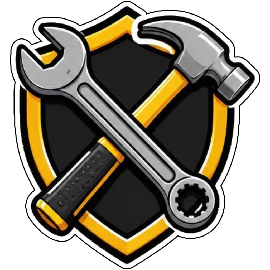 A wrench and hammer crossed in a shield