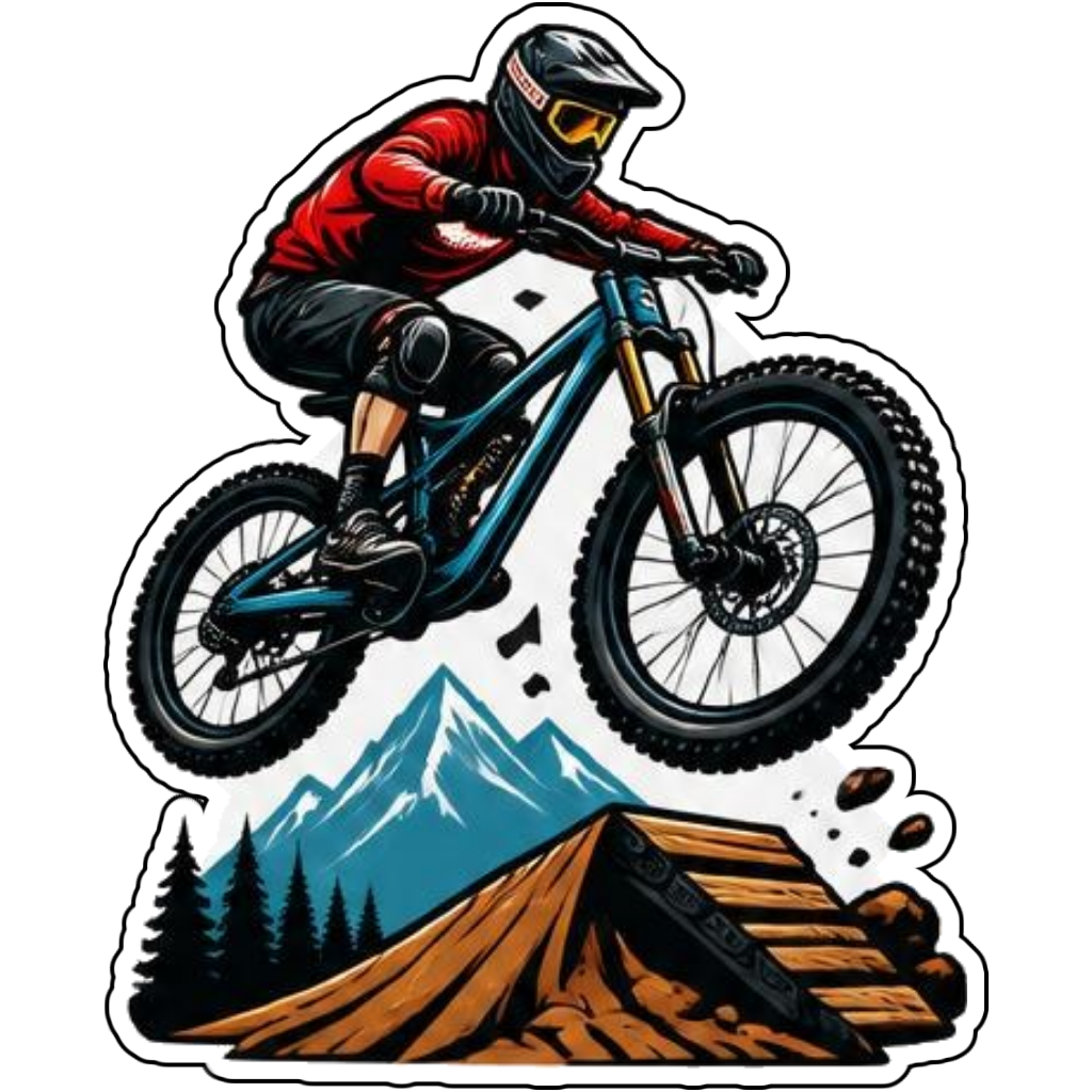 A mountain bike jumping a ramp