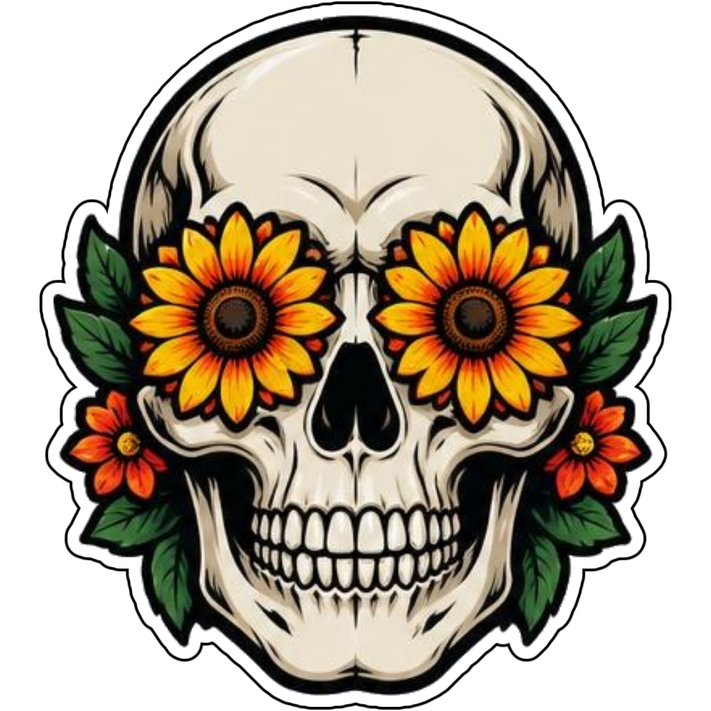 A skull with flower eyes