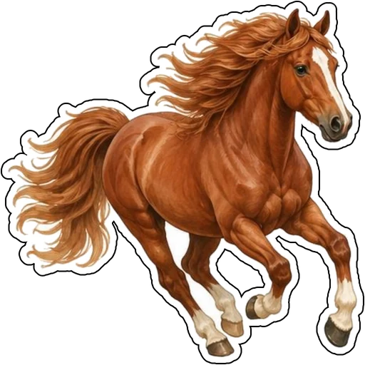 A galloping chestnut horse with a flowing mane