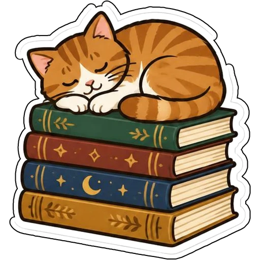 A sleeping cat on a stack of books