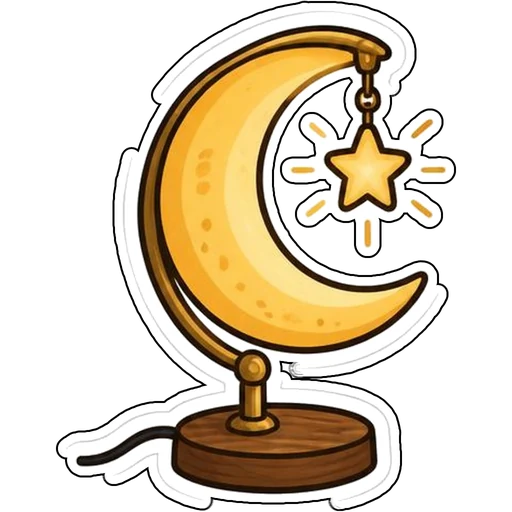 A crescent moon reading lamp with a hanging star