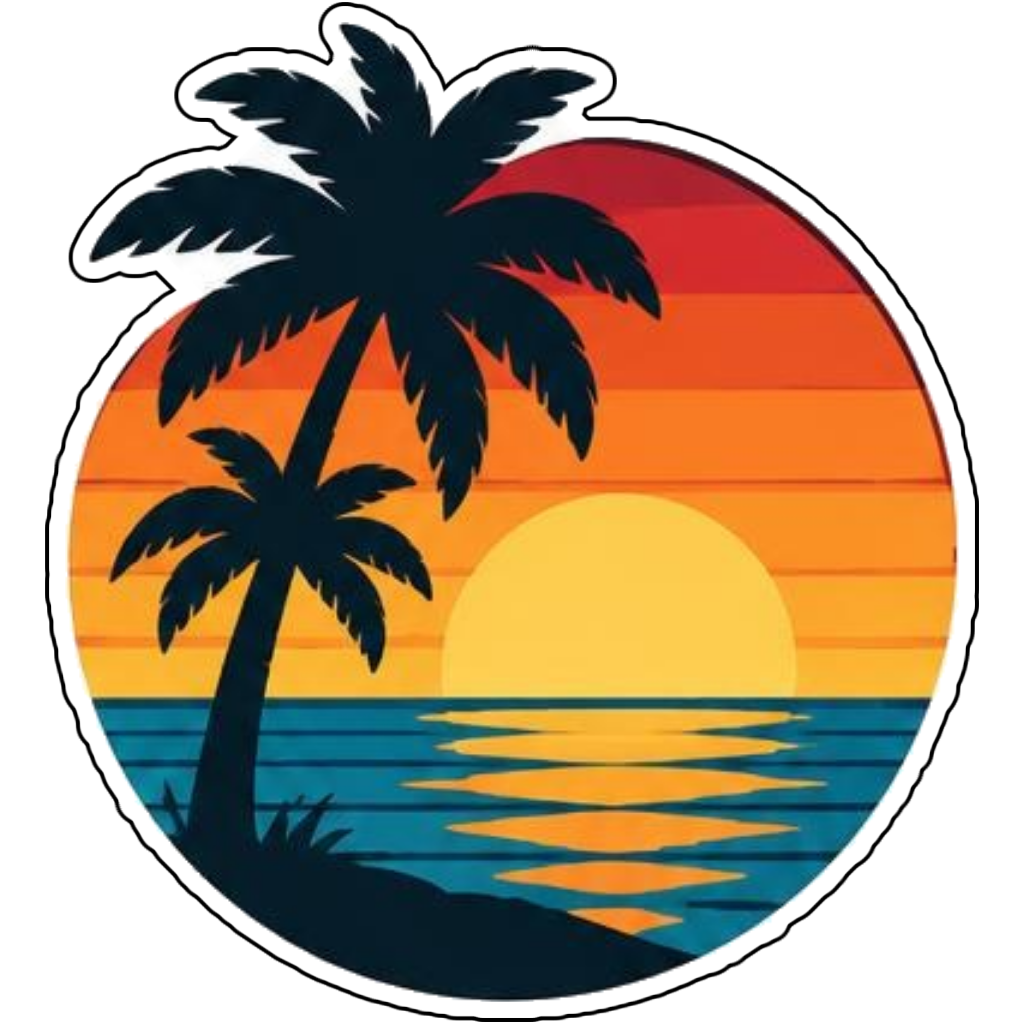 A retro sunset with palm trees