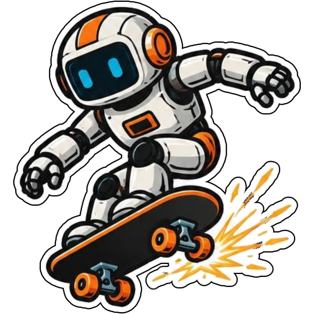 A skateboarding robot with sparks
