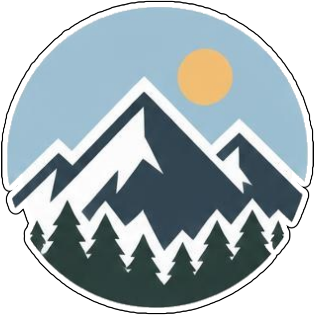 A minimal mountain badge for an outdoor brand