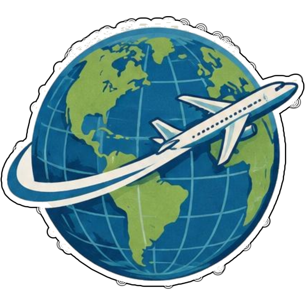 An airplane looping around a globe